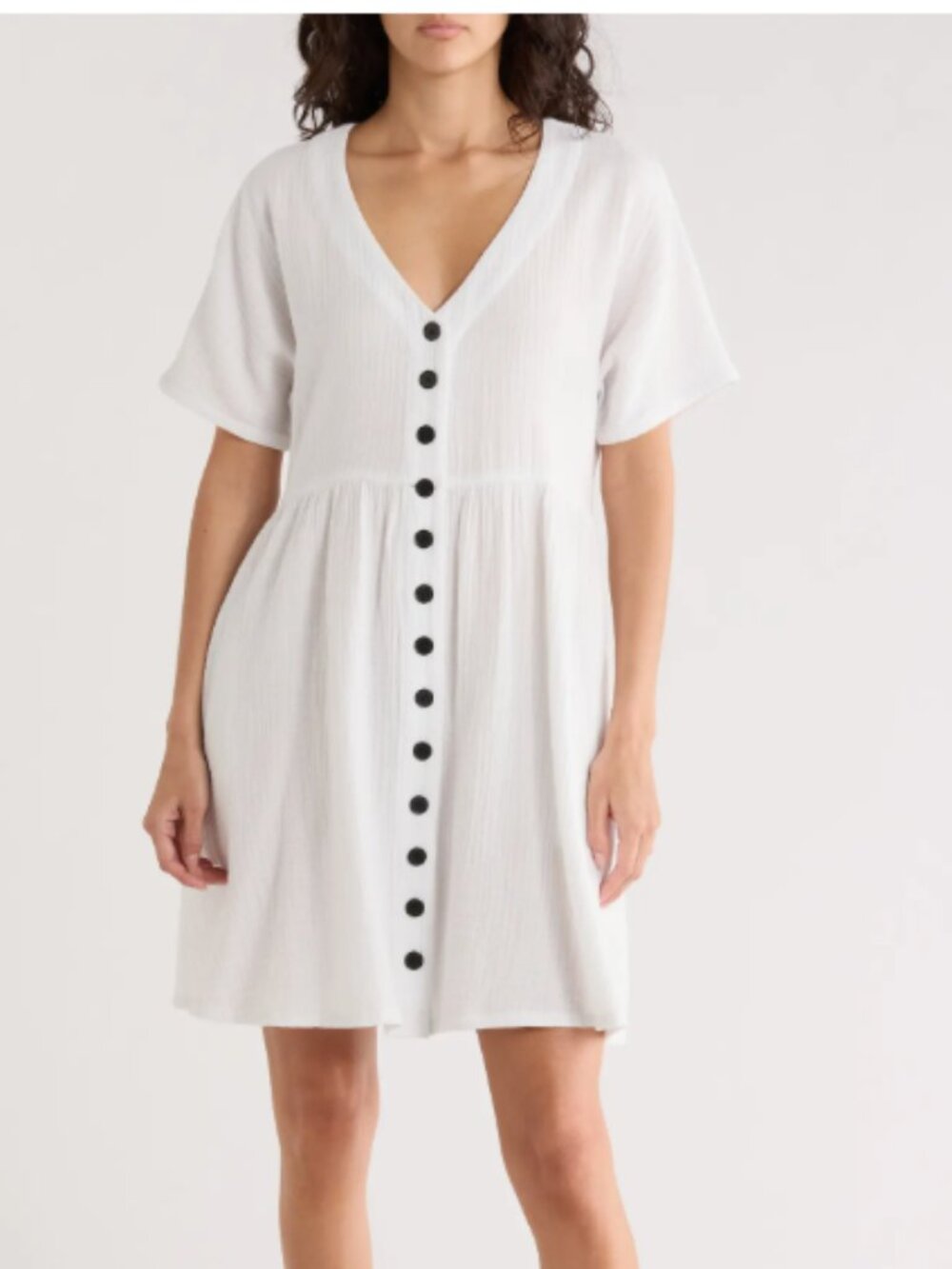 Madewell Lightspun Button-Front Mini Dress Salt Cotton Gauze V-Neck Size Large